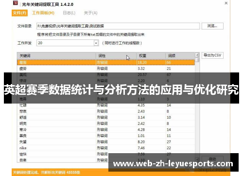 英超赛季数据统计与分析方法的应用与优化研究